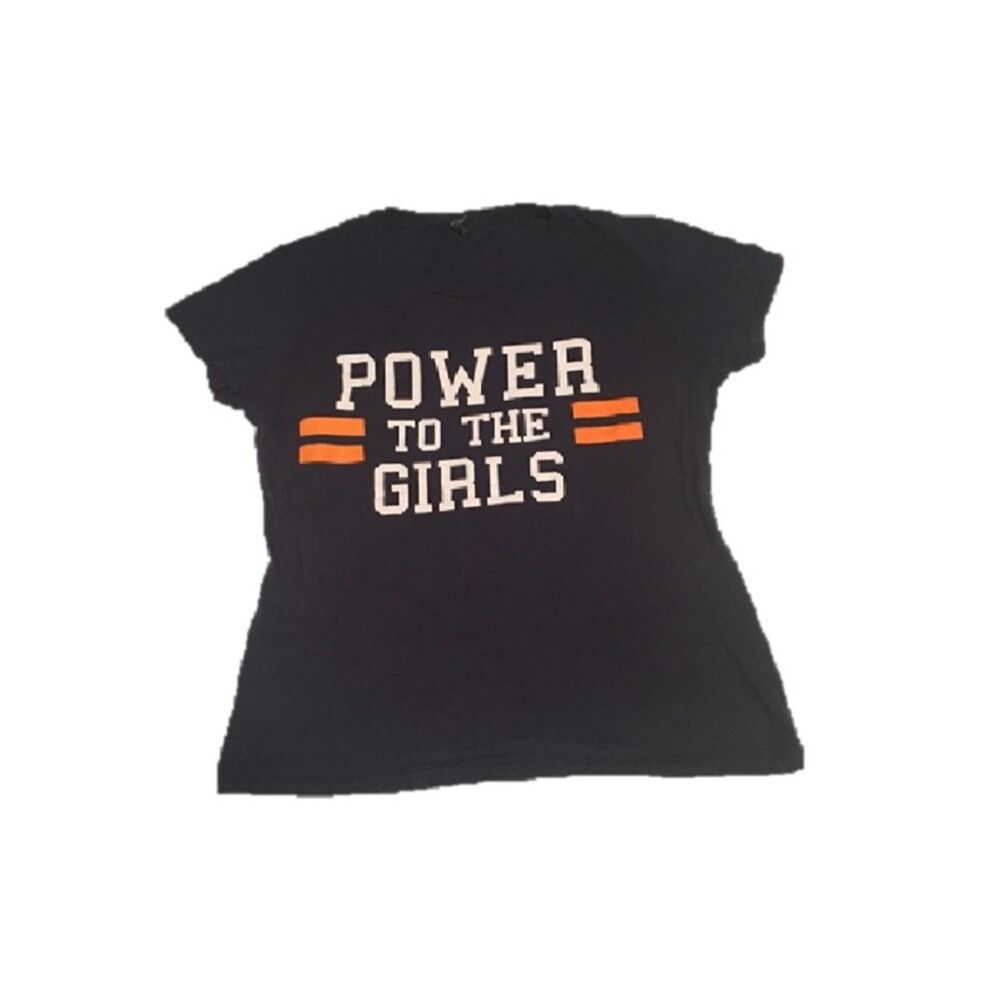 Anvil t-shirt Womens Medium black orange white Power to the Girls tee Y2K Sporty